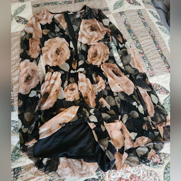 Black Sheer Romper with Large Roses - Picture 2 of 4